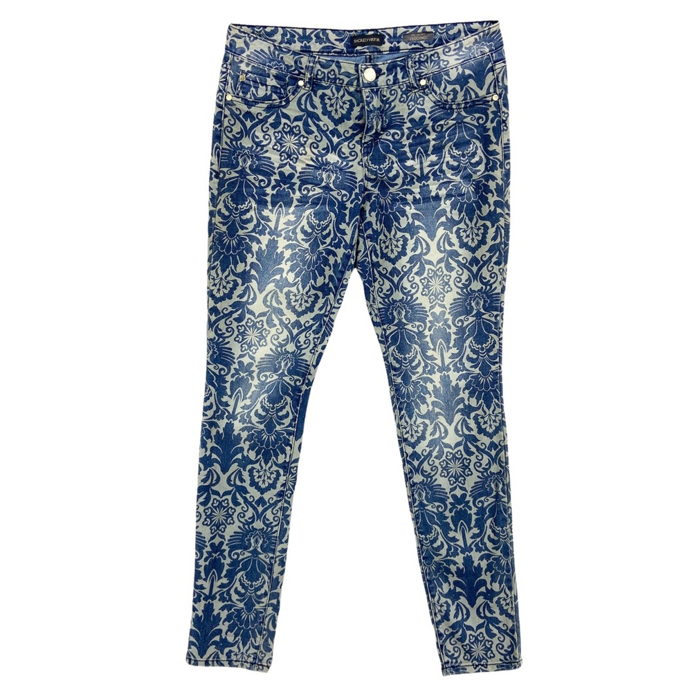 SACRED VIRTUE Skinny Jeans Dark Stone Print Denim